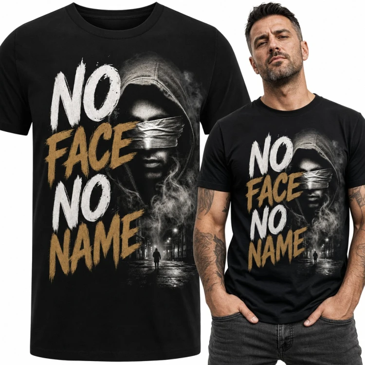 Koszulka męska „No Face No Name” - postać w kapturze z zasłoniętymi oczami