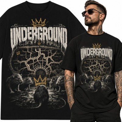 Koszulka męska „Underground” - król szczurów w złotej koronie w kanałach miasta
