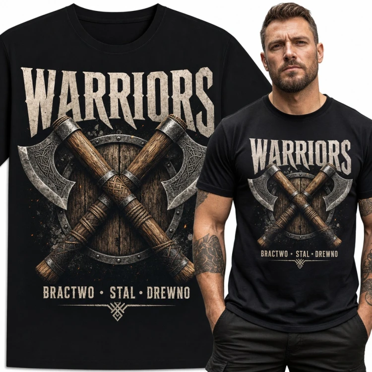 Koszulka męska „Warriors” - skrzyżowane topory wikingów na tarczy