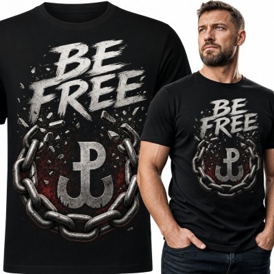 Koszulka męska „Be free” - kotwica Polski Walczącej w rozerwanym łańcuchu