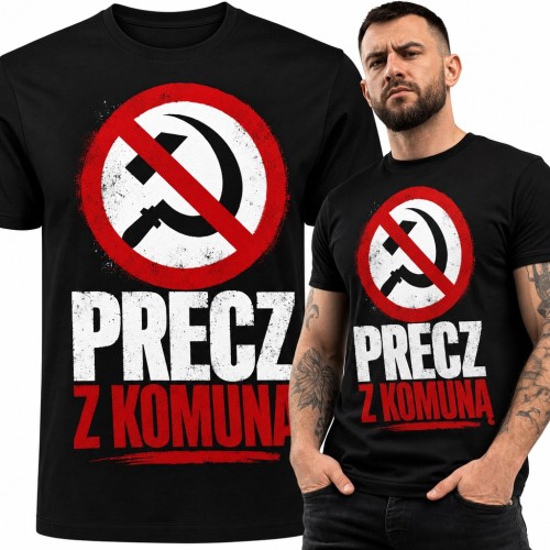 Koszulka męska „Precz z komuną” - przekreślony sierp i młot