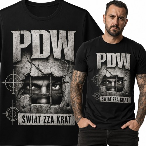 Koszulka męska „PDW Świat zza krat” - oczy za kratami w betonowym murze
