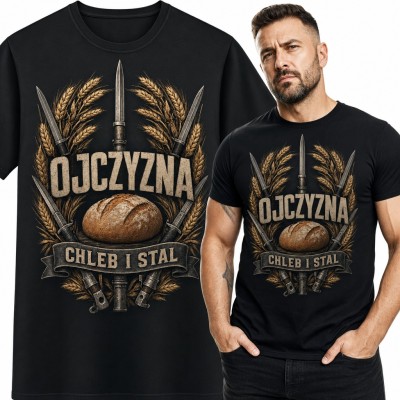 Koszulka męska patriotyczna „Ojczyzna chleb i stal” z bagnetami i kłosami