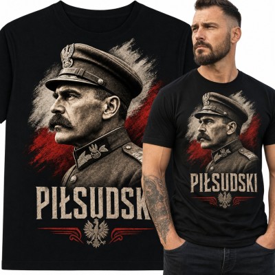 Koszulka męska „Piłsudski” - portret marszałka z orłem i flagą Polski