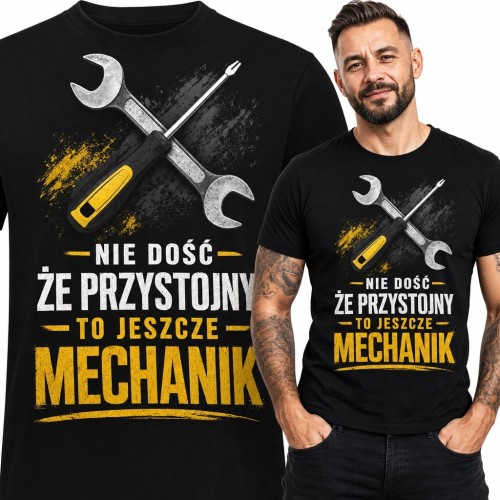 Koszulka męska dla mechanika „Nie dość, że przystojny, to jeszcze mechanik” - skrzyżowane narzędzia