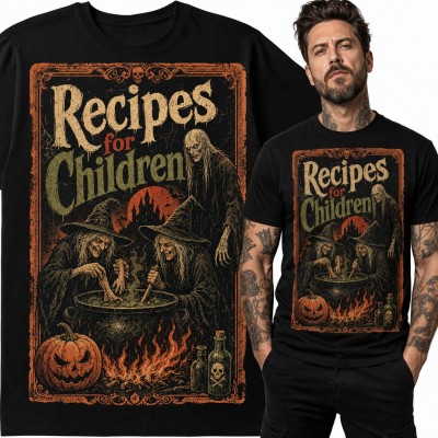 Koszulka męska „Recipes for Children” - czarownice przy kotle na Halloween