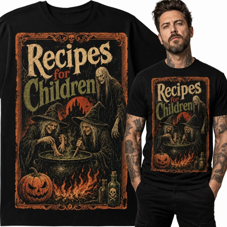 Koszulka męska „Recipes for Children” - czarownice przy kotle na Halloween