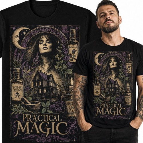 Koszulka męska „Practical Magic” - wiedźma, eliksiry i nawiedzony dom