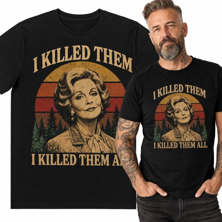 Koszulka męska „I killed them all” - elegancka dama w stylu retro