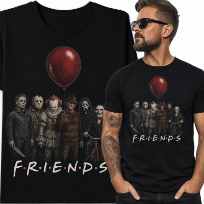 Koszulka męska „Friends” - postacie z horrorów z czerwonym balonem