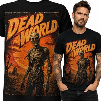 Koszulka męska „Dead World” - zombie na tle pustynnego zachodu słońca