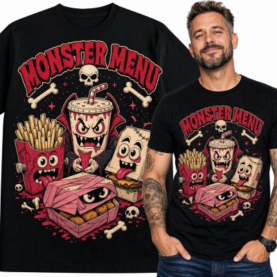 Koszulka męska „Monster Menu” - fast food jako potwory z horroru