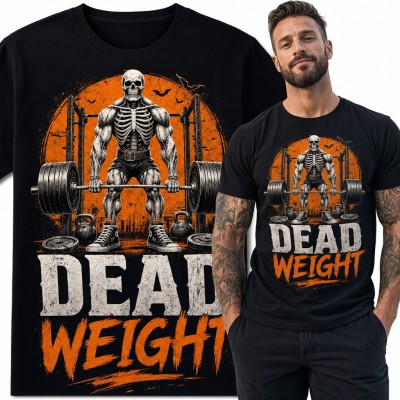 Koszulka męska „Dead Weight” - szkielet na siłowni z martwym ciągiem