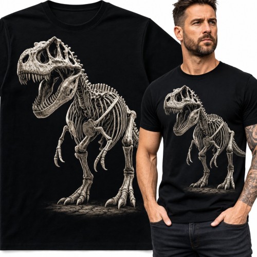 Koszulka męska szkielet T-rexa z otwartą paszczą - dla fana dinozaurów