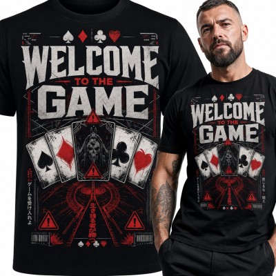 Koszulka męska „Welcome to the Game” - karty do pokera z czaszką dla pokerzysty