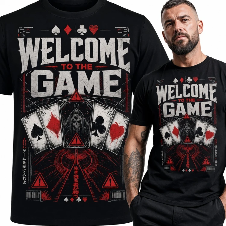 Koszulka męska „Welcome to the Game” - karty do pokera z czaszką dla pokerzysty