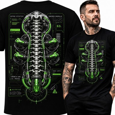 Koszulka męska „Spine system” - cybernetyczny kręgosłup cyborga w stylu cyberpunk