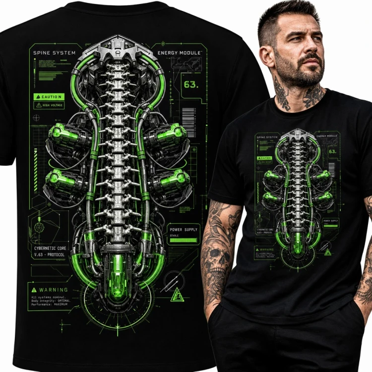 Koszulka męska „Spine system” - cybernetyczny kręgosłup cyborga w stylu cyberpunk
