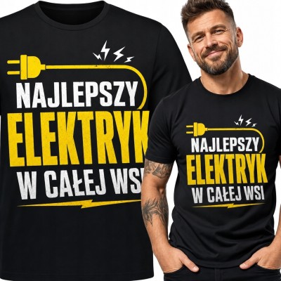 Koszulka męska dla elektryka „Najlepszy elektryk w całej wsi” - wtyczka i błyskawice
