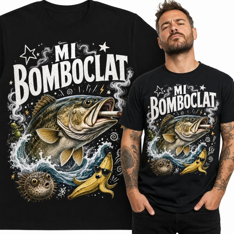 Koszulka męska „Mi Bomboclat” - mem z okoniem, rozdymką i bananem