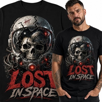 Koszulka męska „Lost in Space” - czaszka w pękniętym hełmie astronauty