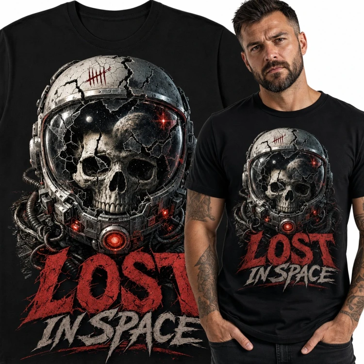 Koszulka męska „Lost in Space” - czaszka w pękniętym hełmie astronauty