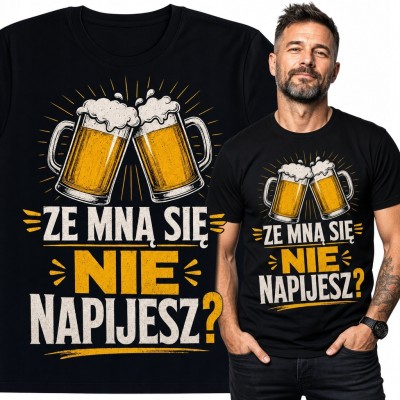 Koszulka męska z kuflami piwa „Ze mną się nie napijesz?” - humorystyczny nadruk