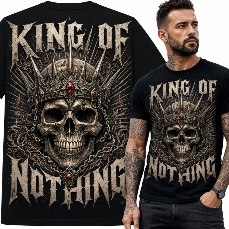 Koszulka męska „King of Nothing” - czaszka w kolcowej koronie z łańcuchami