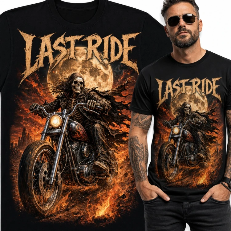Koszulka męska „Last Ride” - szkielet na chopperze dla motocyklisty