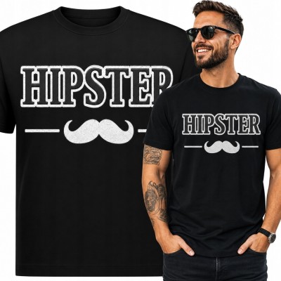Koszulka męska z napisem „Hipster” i wąsami - humorystyczny motyw retro
