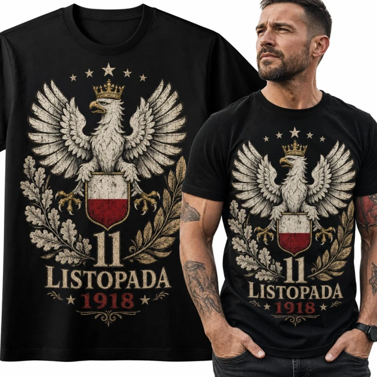 Koszulka męska z orłem w koronie „11 listopada 1918” - Święto Niepodległości