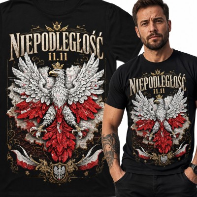 Koszulka męska „Niepodległość 11.11” - Orzeł Biały na mapie Polski