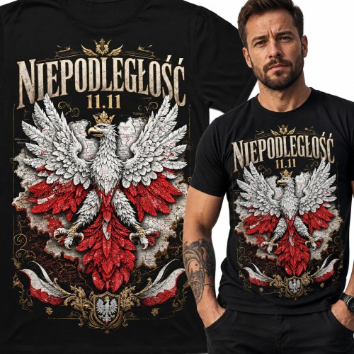Koszulka męska „Niepodległość 11.11” - Orzeł Biały na mapie Polski