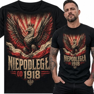 Koszulka męska patriotyczna z orłem w koronie „Niepodległa od 1918”