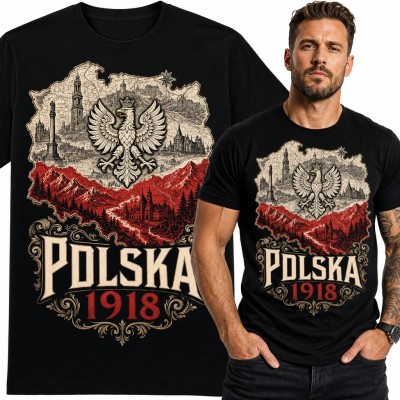 Koszulka męska „Polska 1918” - orzeł w koronie na mapie kraju