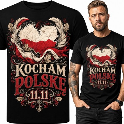 Koszulka męska patriotyczna „Kocham Polske 11.11” - mapa w kształcie serca