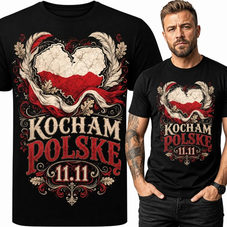 Koszulka męska patriotyczna „Kocham Polske 11.11” - mapa w kształcie serca