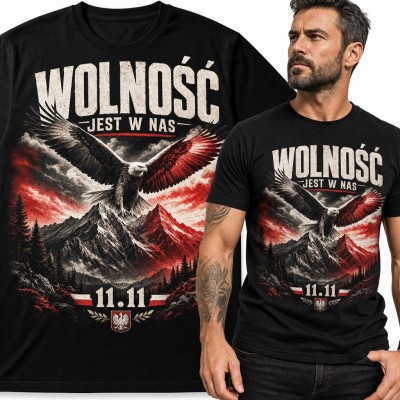 Koszulka męska patriotyczna „Wolność jest w nas” - orzeł nad górami i 11.11