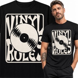 Koszulka męska z płytą winylową „Vinyl Rules” - retro wzór dla fana muzyki