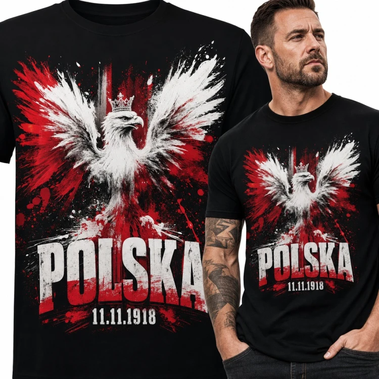 Koszulka męska „Polska 11.11.1918” - orzeł w koronie na Święto Niepodległości