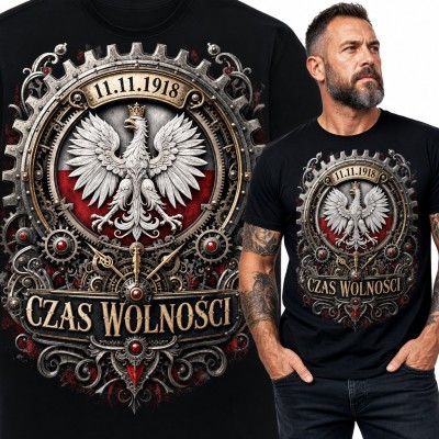 Koszulka męska „Czas wolności” - orzeł w steampunkowej ramie z datą 11.11.1918
