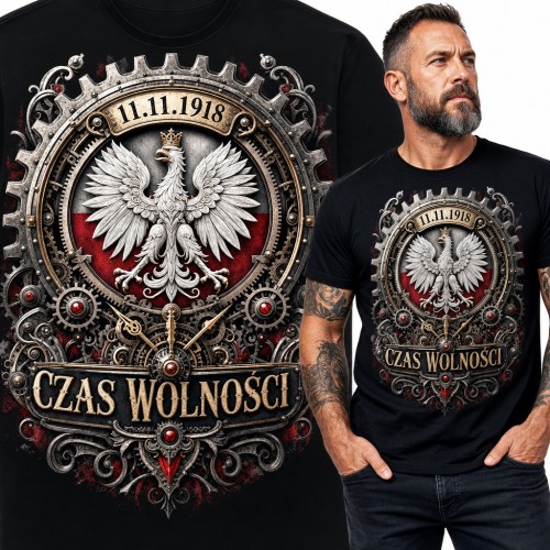 Koszulka męska „Czas wolności” - orzeł w steampunkowej ramie z datą 11.11.1918