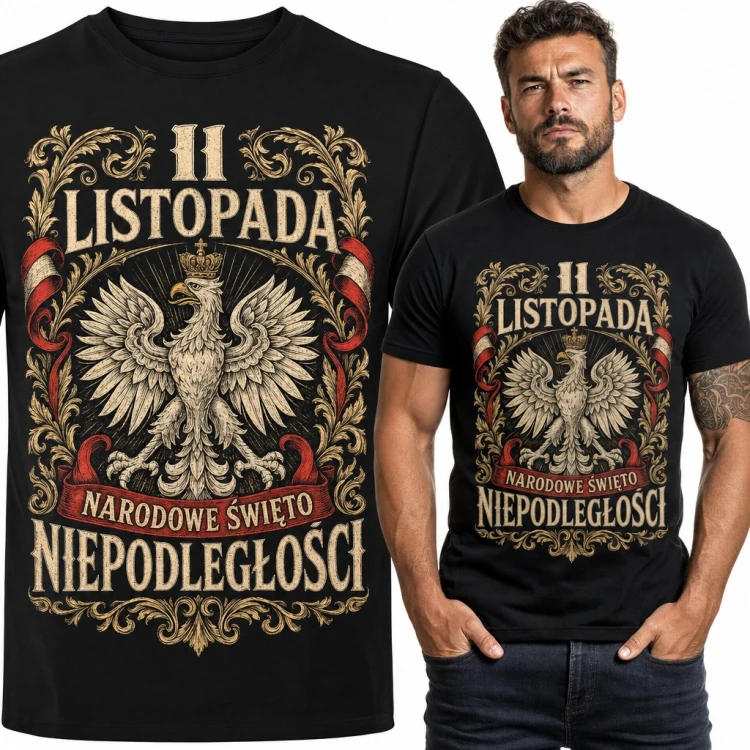 Koszulka męska „11 listopada Narodowe Święto Niepodległości” z orłem w koronie