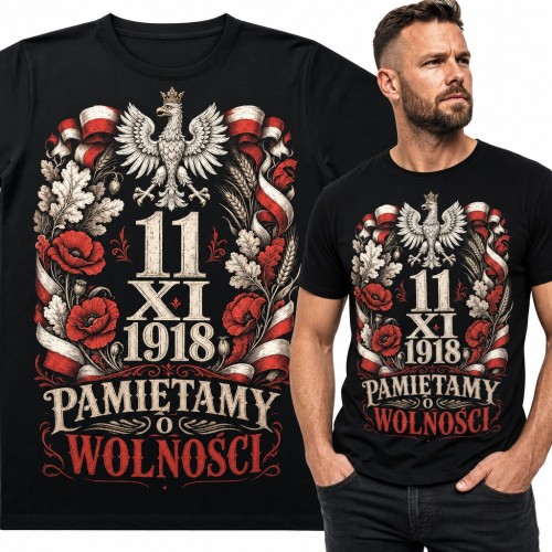 Koszulka męska na Święto Niepodległości z orłem w koronie „11 XI 1918 Pamiętamy o wolności”