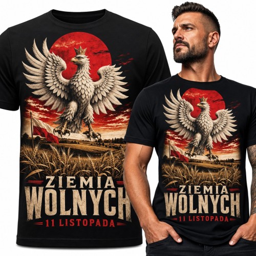 Koszulka męska patriotyczna z orłem w koronie „Ziemia wolnych 11 listopada”
