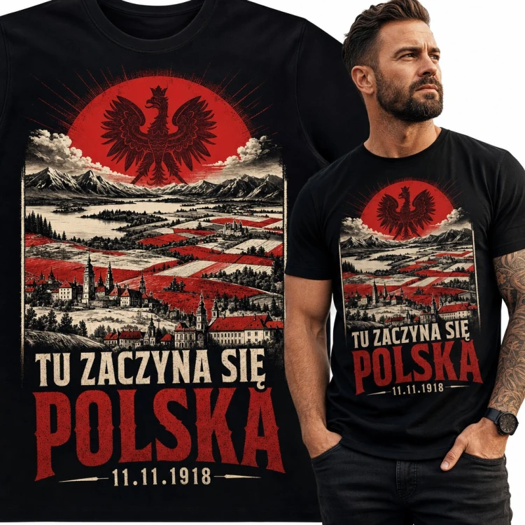 Koszulka męska patriotyczna z orłem i napisem „Tu zaczyna się Polska 11.11.1918”