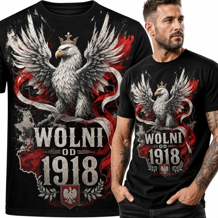 Koszulka męska „Wolni od 1918” - orzeł w koronie na 11 Listopada