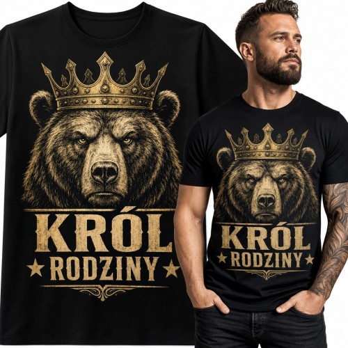 Koszulka męska „Król rodziny” - niedźwiedź w złotej koronie dla taty
