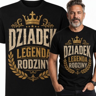 Koszulka męska „Dziadek legenda rodziny” - złota korona i wieniec laurowy