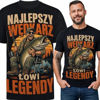 Koszulka męska „Najlepszy wędkarz łowi legendy” - śmieszny szczupak na prezent
